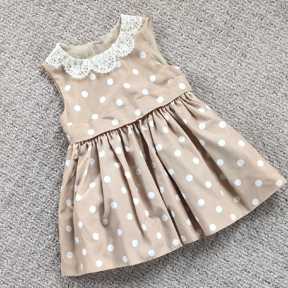 Neiman Marcus Cream and White Polka Dot Sleeveless Dress